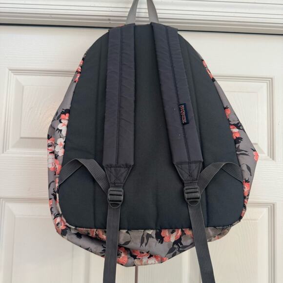 Jansport Backpack Plumeria Flowers Pink Gray Cherry Blossom School Travel Work - Picture 3 of 15